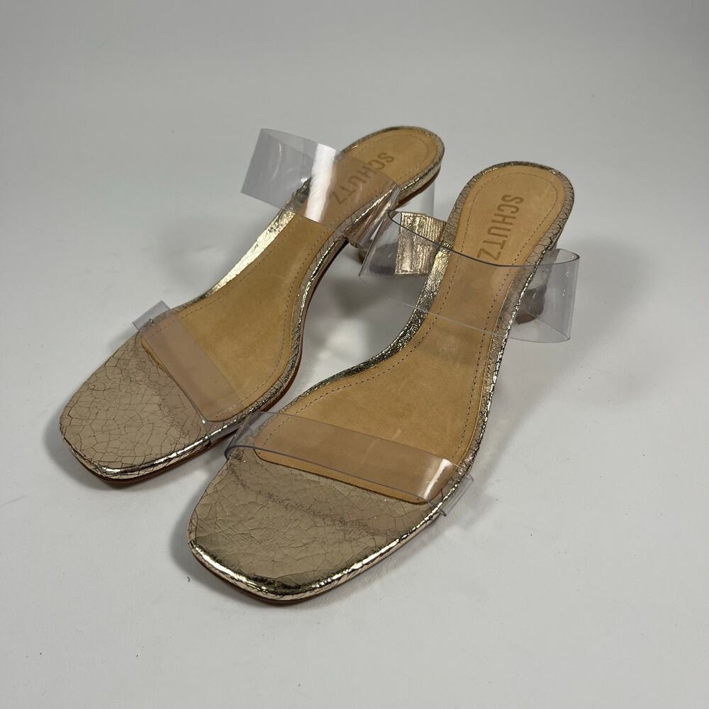 Schutz Clear Strap Heel Sandals 7.5B Womens Formal Classic Business Casual